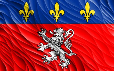 4k, リヨンの旗, 波状の 3d フラグ, フランスの都市, リヨンの日, 3d 波, ヨーロッパ, リヨン