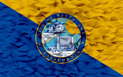 Flag of Santa Ana, California, 4k, American cities, 3d polygon background, Santa Ana flag, 3d polygon texture, Day of Santa Ana, 3d Santa Ana flag, American national symbols, 3d art, Santa Ana, USA