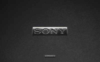 Sony logo, gray stone background, Sony emblem, manufacturers logos, Sony, manufacturers brands, Sony metal logo, stone texture