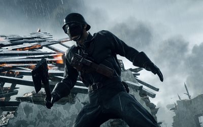 Battlefield 1, 5k, 2016 games, soldier, rain, shooter