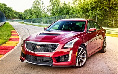 Cadillac CTS-V 2016, pista de carreras, sedanes, cadillac rojo