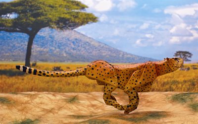 gepard, Africa, origami, predators, wildlife