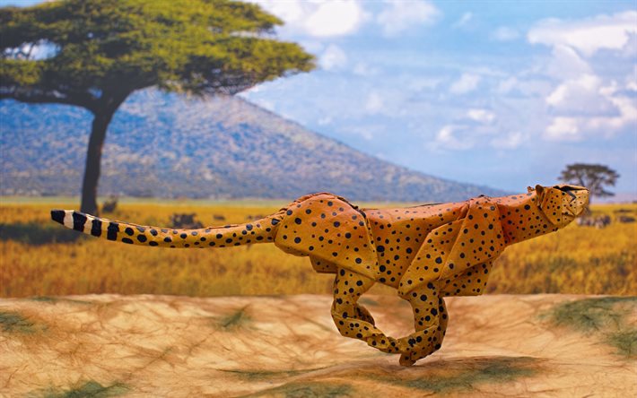 gepard, África, origami, los depredadores, la vida silvestre