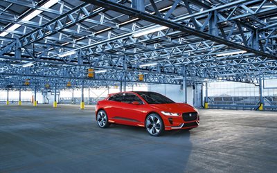 Jaguar I-Pace, 2017, kırmızı-Pace, crossover, İngiliz arabalar, yeni arabalar, Jaguar