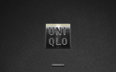 uniqlo-logo, grauer steinhintergrund, uniqlo-emblem, herstellerlogos, uniqlo, herstellermarken, uniqlo-metalllogo, steinstruktur