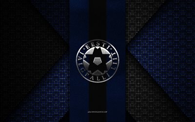 équipe nationale de football d'estonie, uefa, texture tricotée noire bleue, europe, logo de l'équipe nationale de football d'estonie, football, emblème de l'équipe nationale de football d'estonie, estonie