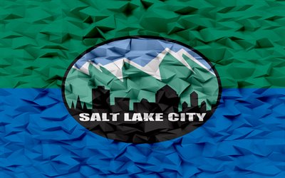 drapeau de salt lake city, utah, 4k, les villes américaines, 3d polygone de fond, austin drapeau, 3d polygone texture, jour de salt lake city, 3d salt lake city drapeau, symboles nationaux américains, art 3d, salt lake city, états-unis
