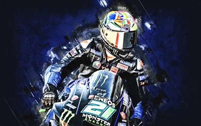 Franco Morbidelli, Yamaha Motor Racing, MotoGP, Italian motorcycle racer, blue stone background, Yamaha YZR-M1, Yamaha MotoGP Racing