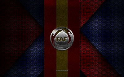 Andorra national football team, UEFA, red yellow blue knitted texture, Europe, Andorra national football team logo, soccer, Andorra national football team emblem, football, Andorra