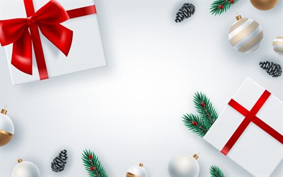 molduras de natal, 4k, cinza natal fundos, decorações de natal, natal, feliz natal, feliz ano novo, caixas de presentes