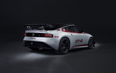 2023, Nissan Z GT4, rear view, exterior, sports coupe, Nissan Z tuning, white Nissan Z, Japanese sports cars, Nissan