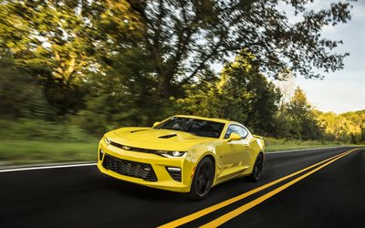Chevrolet Camaro SS, 2016, strada, supercar, la velocità, la Camaro gialla
