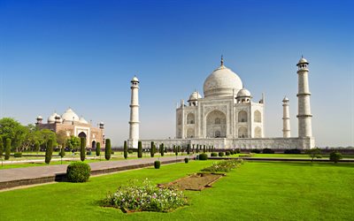 El Taj Mahal, el castillo, el verano, el templo, Agra, Uttar, Pradesh, India