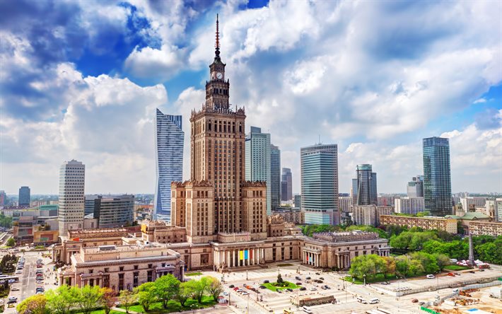 Varşova, yaz, binalar, gökdelenler, Polonya
