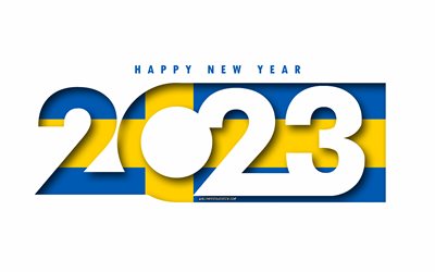 Happy New Year 2023 Sweden, white background, Sweden, minimal art, 2023 Sweden concepts, Sweden 2023, 2023 Sweden background, 2023 Happy New Year Sweden