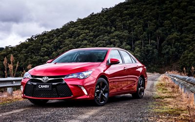 Toyota Camry, 2016 cars, sedans, road, red camry, Toyota