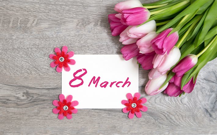 8 mars, tulpaner, trä bakgrund, internationella kvinnodagen