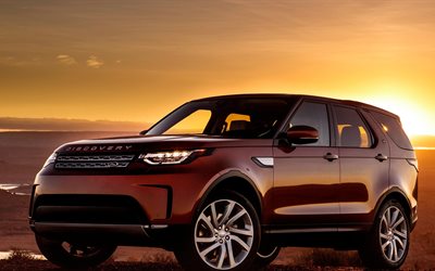 Land Rover Discovery, 4k, SUVs de 2017, los coches, puesta de sol, Land Rover