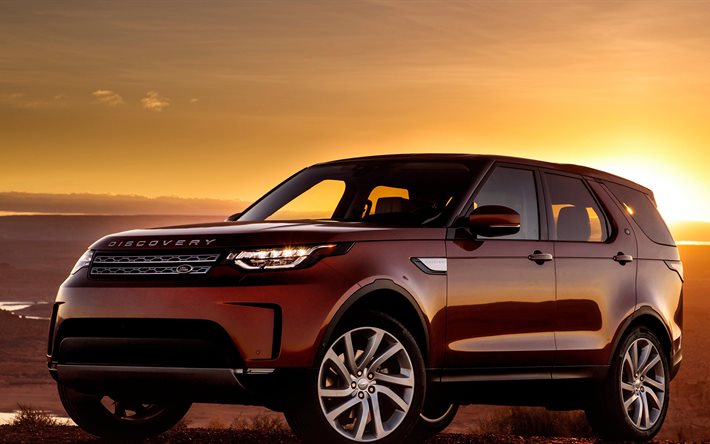 Land Rover Discovery, 4k, Vus, 2017 voitures, coucher de soleil, Land Rover