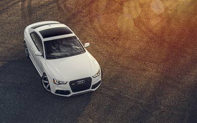 coupé, 2015, Audi RS5, la route, la dérive, le blanc Audi
