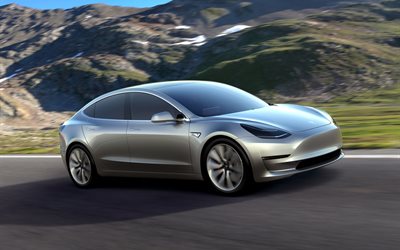 electric cars, road, 2016, Tesla Model 3 Prototype, movement