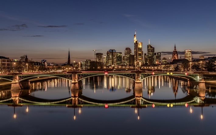Frankfurt am Main, bridge, river, reflection, Germany