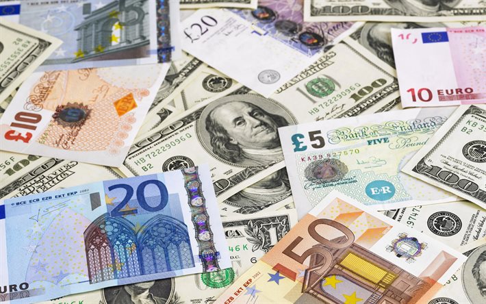 Dollars, euro, banknotes, money, pounds