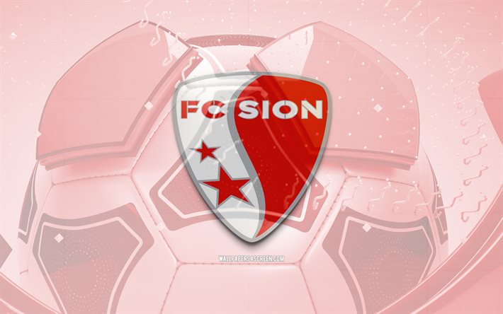 fc sion glossy logo, 4k, contexte de football rouge, super league suisse, football, club de football suisse, fc sion 3d logo, emblème fc sion, sion fc, logo sportif, fc sion