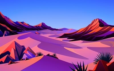 4k, 抽象的な砂漠, 山, 月, クリエイティブ, ナイトスケープミニマリズム, 抽象的な風景, 抽象的な性質, 風景のミニマリズム