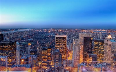 New York, USA, America, panorama, skyscrapers, evening landscape