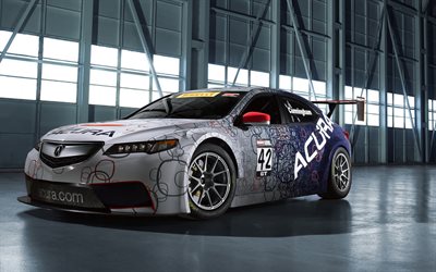 racing cars, 2016, Acura TLX GT, garage, supercars