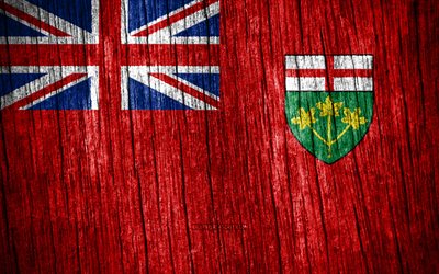 4K, Flag of Ontario, Day of Ontario, canadian provinces, wooden texture flags, Ontario flag, Provinces of Canada, Ontario, Canada