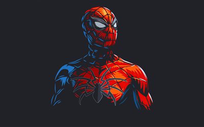 spider-man, 4k, minimal, marvel-serier, superhjältar, cartoon spider-man, grå bakgrunder, spiderman, spider-man 4k, spider-man minimalism