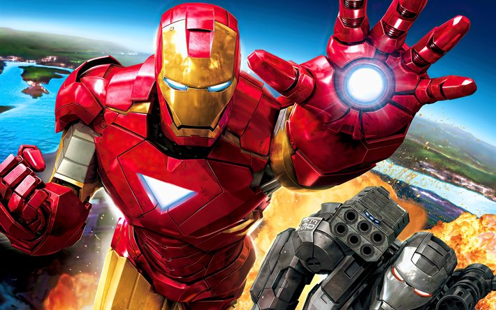 iron man, sotakone, 4k, 3d-taide, supersankarit, marvel comics, 3d iron man, 3d war machine, luova, iron man 4k, ironman, iron man ja war machine