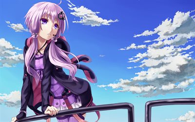 Yuzuki Yukari, blue sky, Vocaloid, protagonist, girl with purple hair, manga, Vocaloid characters, japanese virtual singers, Yuzuki Yukari Vocaloid