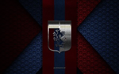Genoa CFC, Serie B, red blue knitted texture, Genoa CFC logo, Italian football club, Genoa CFC emblem, football, Genoa, Italy