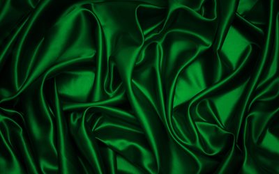 4k, trama di seta verde, sfondo di seta verde, trama di seta, trama di onda di tessuto verde, trama di tessuto verde, sfondo di onda di tessuto
