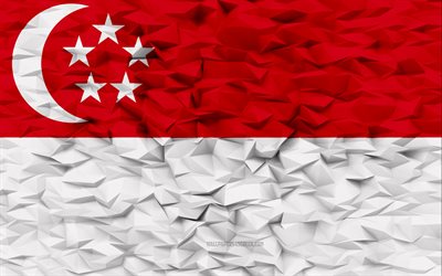 singaporen lippu, 4k, 3d polygoni tausta, 3d polygonitekstuuri, singaporen päivä, 3d singaporen lippu, singaporen kansalliset symbolit, 3d taide, singapore, aasian maat