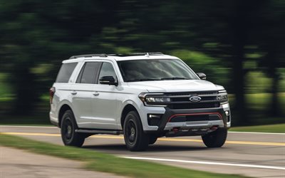 Ford Expedition Timberline, 4k, highway, 2022 cars, SUVs, White Ford Expedition, 2022 Ford Expedition, american cars, Ford