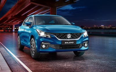 2022, Suzuki Baleno, 4k, front view, exterior, blue compact sedan, sedans, japanese cars, Suzuki