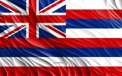 4k, 하와이 국기, 물결 모양의 3d 플래그, 미국 주, 하와이의 국기, 하와이의 날, 3d 파도, 미국, 하와이 주, 미국의 주, 하와이