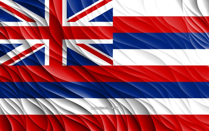 4k, ハワイの旗, 波状の 3d フラグ, アメリカの州, ハワイの日, 3d 波, アメリカ合衆国, ハワイ州, ハワイ
