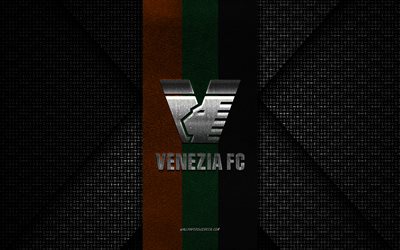 venezia fc, serie b, schwarze strickstruktur, venezia fc-logo, italienischer fußballverein, venezia fc-emblem, fußball, venezia, italien