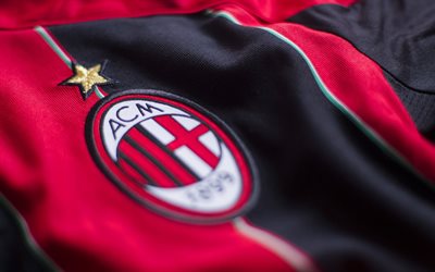ac milan logotyp, italiensk fotbollsklubb, ac milan emblem, röd svart t-shirt, serie a, milan, italien, fotboll, ac milan