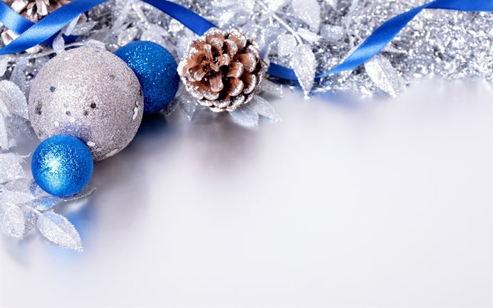 les boules bleues, nouvelle année, d'embellissement, de noël, de noël papier peint fond de noël, décoration