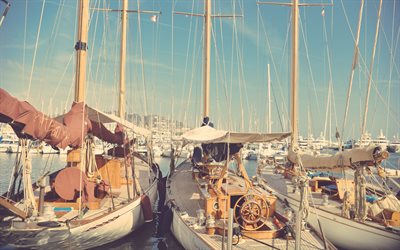 marina, mast, segelyachten, boote, weiße yachten