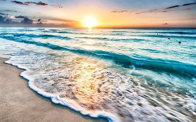 wave, the beach, dawn, sea, morning, sea breeze