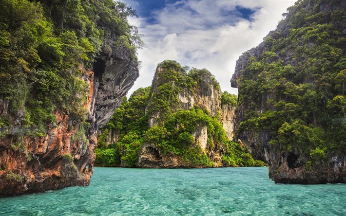 rock, sea, island, krabi, thailand