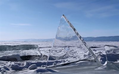 湖, バイカル, 冬, シベリア, 氷, 純粋な氷, 水