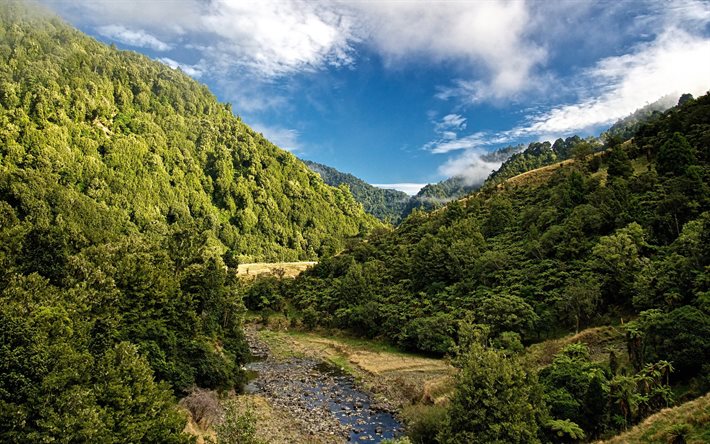 नदी, पहाड़ परिदृश्य, पहाड़ियों, पहाड़ों, न्यूजीलैंड